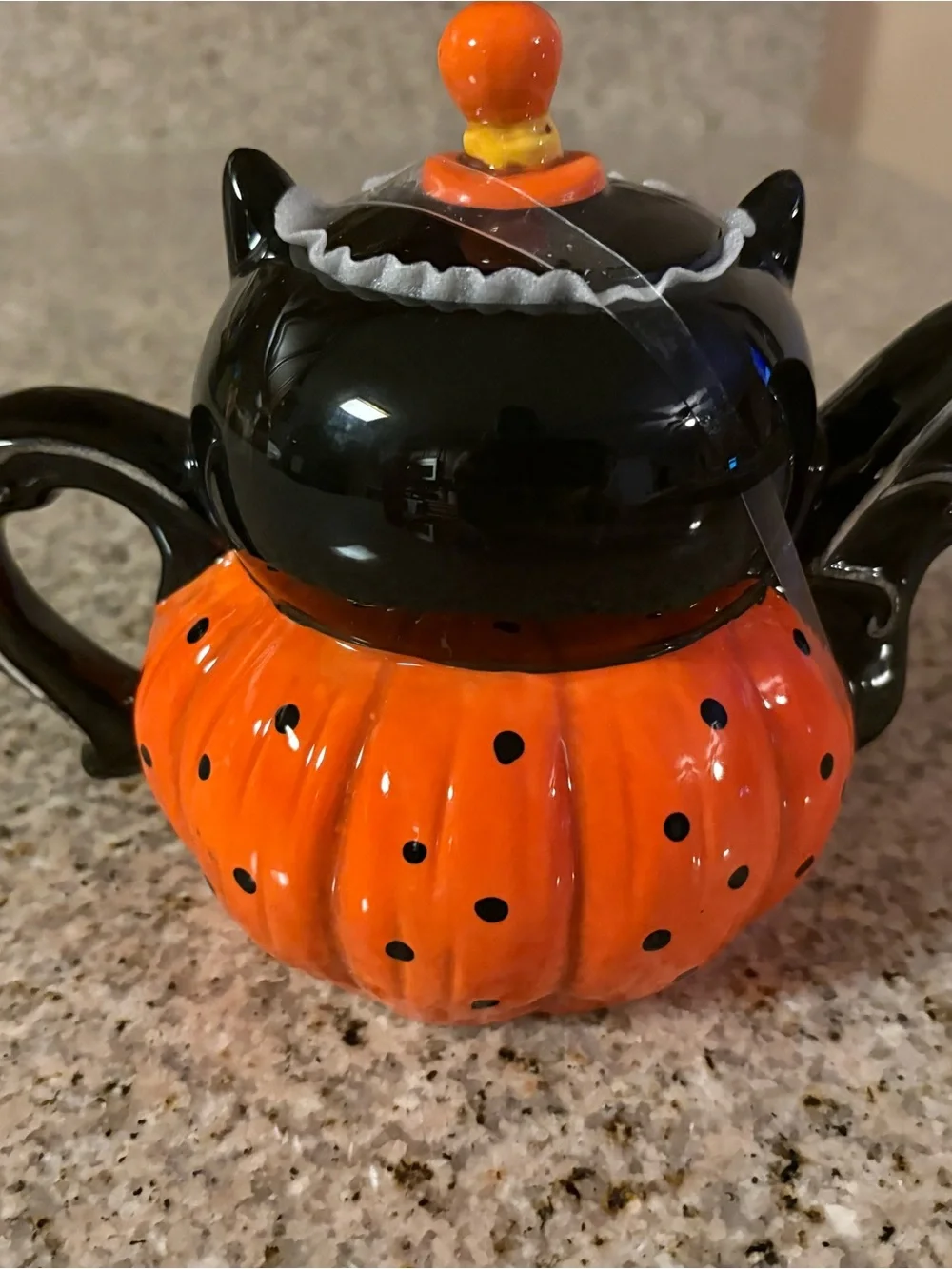 Festive Halloween Cat Ceramic Teapot - Black & Orange